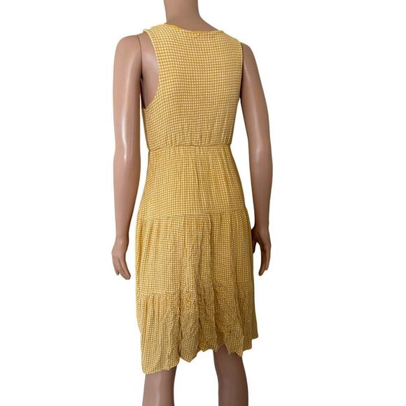 Everly Gingham yellow white checkered plaid knot tie tiered dress short SZ SM - Picture 6 of 8
